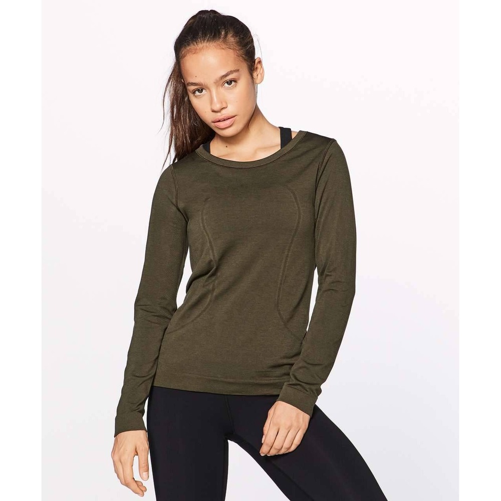 Lululemon Womens Swiftly Relaxed Long Sleeve Size 10 Dark Olive Activewear - Picture 2 of 5